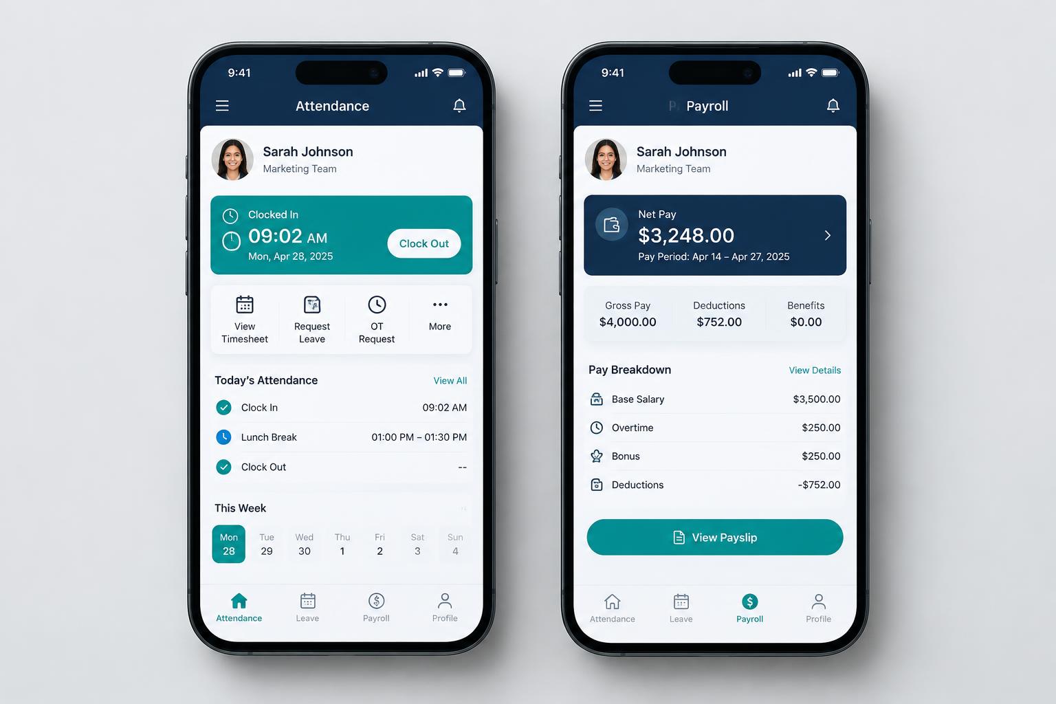 HR & Attendance App interface