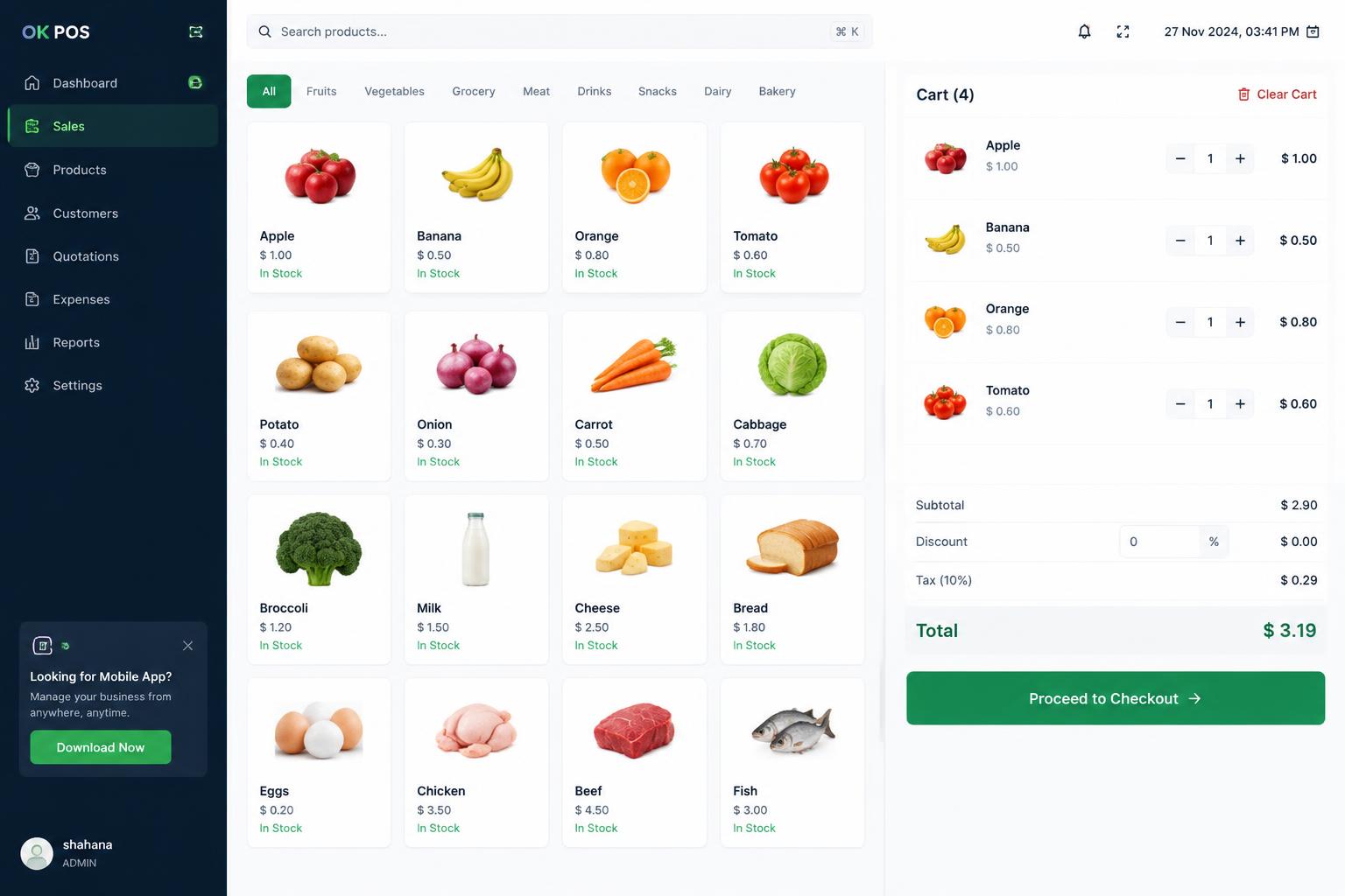 Grocery POS System interface